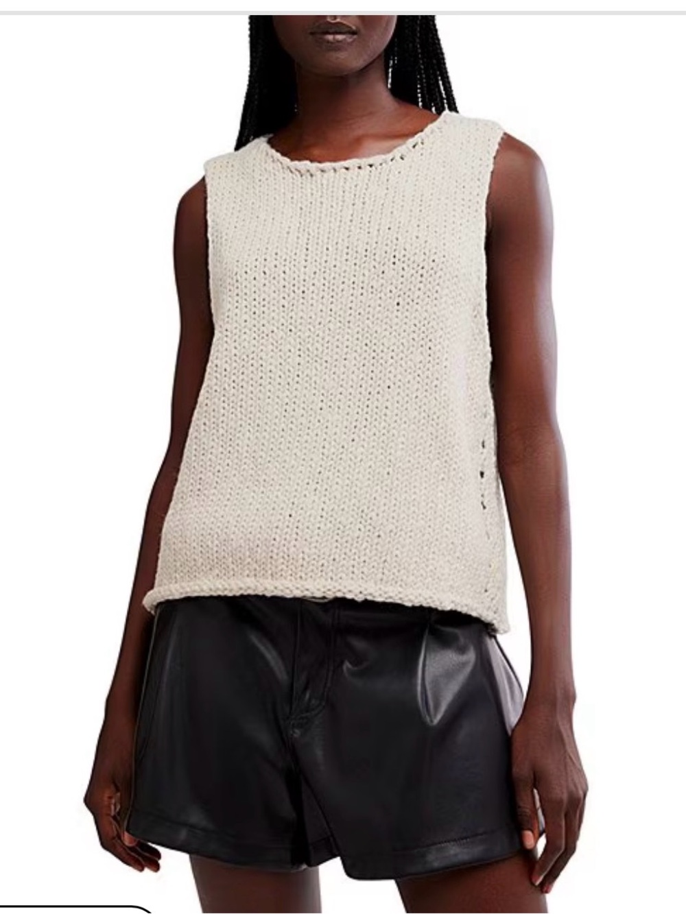 Free People Opal Rolled Round Neck Sleeveless Sweater Knit Tank Top